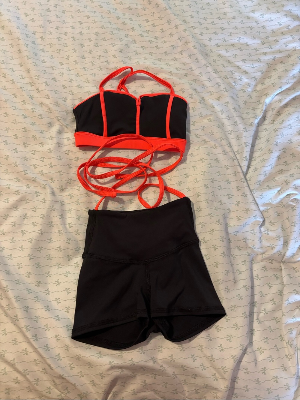 Girls Black and Neon Orange Active Matching Set Sports Bra & Shorts Tiger Friday